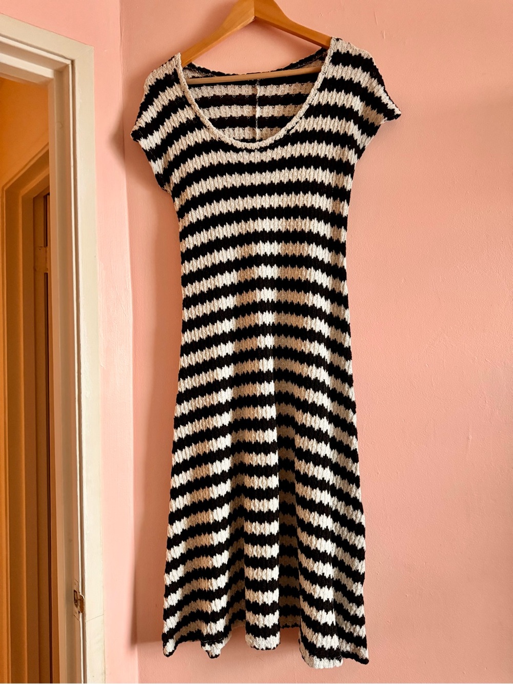 Zara Black and White Striped Knit Midi Dress